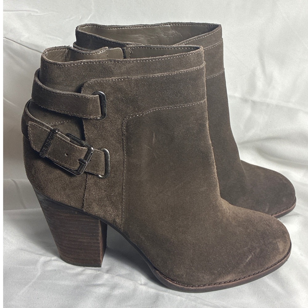 Gianni Bini‎ Brown Suede Buckle Ankle Boots Womens 9.5M Block Heel Booties